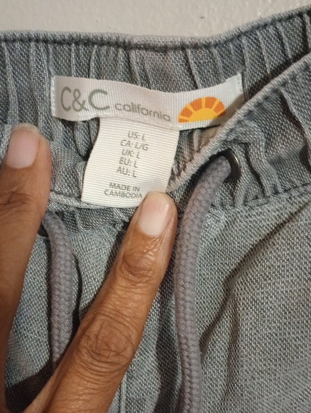 C&C California Light Gray Washed Cargo Drawstring Cargo Pants - Picture 2 of 7